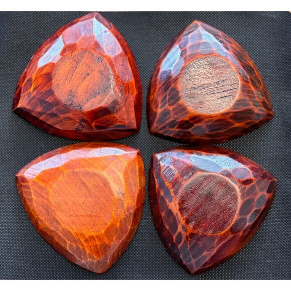 Vintage Japanese Wooden Coasters / Triangle Tea Saucers, Hand-Carved (Set of 4) - Picture 6 of 10